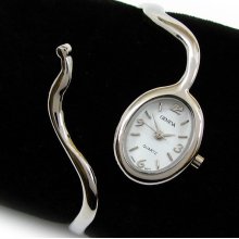 SILVER Cobra Style Delicate Bracelet Women's Geneva Hinged Cuff Jewelry WATCH - Silver - Metal - 7