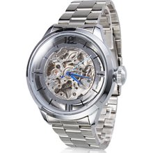 Silver Men's Hollow Style Alloy Analog Mechanical Wrist Watch