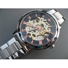 Silvertone Classic Mechanical Wrist Watch, Automatic, Stainless Steel Metal Wristband - Steampunk - Men - Groomsmen - Watch - Item MWA4002