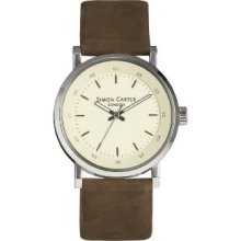 Simon Carter Men's Quartz Watch With Beige Dial Analogue Display And Brown Leather Strap Wt1801 Cream