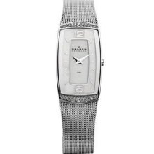 Skagen 887sss Women's Stainless Steel Mop Dial Rectangular Mesh Band Watch