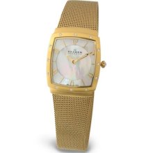 Skagen Ladies Watch 396Xsgg With Gold Stainless Steel Bracelet And Mother Of Pearl Dial