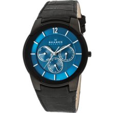 Skagen Watches Men's Blue Dial Black Genuine Leather Black Genuine Lea