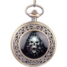 Skull In Black Background Pocket Watch With A Free Leather Case
