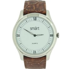 Smart Gents Watch With White Dial And Brown Strap
