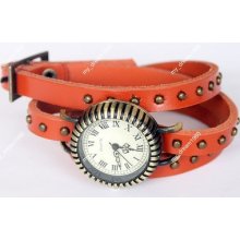 Sport Fashion Digital Quartz Weave Bracelet Men&women Rivet Wrist Leather Watch