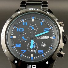 Sport Water Quartz Hours Date Hand Blue Dial Clock Men Steel Wrist Watch M21