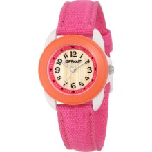 Sprout Womens Eco Friendly Analog Resin Watch - Pink Cotton Strap - Wood Dial - ST/1046ORIVPK