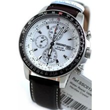 Stainless Steel Case Solar Flight Quartz Alarm Chronograph White Dial