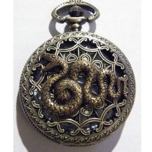 Steampunk Antique'd Snake with Bronze Spiderweb Pocket Watch and Gun Metal Black chain fob