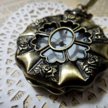Steampunk Brass Flower Shape Hollow Case Pocket Watch