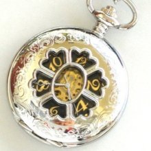 Steampunk - Mad Hatter - Silver Pocket Watch - Mechanical - Large -