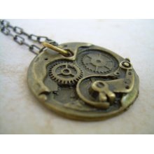 Steampunk Necklace Chain Antique Bronze Toned Watch Gears Pendant Unis