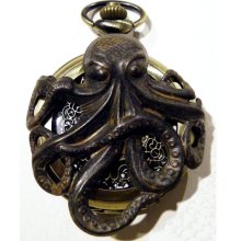 Steampunk Pocket Watch Black Octopus Victorian Style Gothic Squid Necklace or Chain Fob