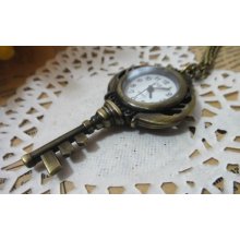 Steampunk Treasure Key Pocket Watch Necklace Bronze - Neo Victorian -