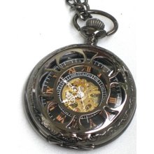 Steampunk - VINTAGE FLOWER Pocket Watch - Mechanical- Jet Black - Necklace - Jet Black - Neo Victorian - GlazedBlackCherry