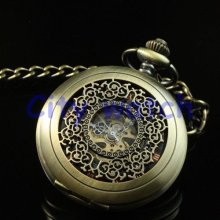 Steampunk Watch--Victorian Pocket Watch Necklace,Antique Bronze Lace Mechanical Watch Chain--Best Man - Groomsmen Gift