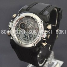 Stop Alm Analog Digital Mens Quartz Wrist Silicon Band Bracelet Watch L20