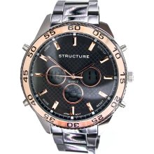 Structure Mens Chronograph Watch w/ST Round Case, Black Multi-Display Dial and ST Band
