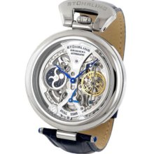 Stuhrling 127a Emperor Grandeur Auto Dual Time Ss Case Blue Leather Men Watch