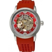 Stuhrling Original 1070.3316H40 Mens Sportsman Delphi Adonis Automatic Skeleton with Stainless Steel Case on Red Dial and Red Rubber Strap