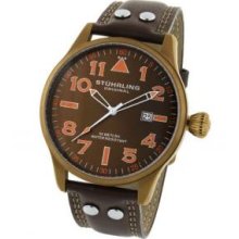 Stuhrling Original 141.3365K59 Mens Eagle Watch on a Brown PVD Stainless Steel Case with Brown Dial with Orange Tipped White Hour and Minute Hands