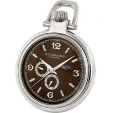 Stuhrling Original 142A.PK59 Mens Monarch Automatic pocket Watch Brown Dial with Silver Logo and Minute-Second Track