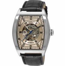Stuhrling Original 182C2.331515 Mens Millennia Prodigy Skeleton Watch Stainless Steel Tonneau Case with Pale Rosetone Dial on Black Leather Strap