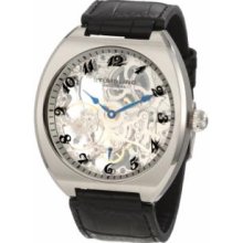 Stuhrling Original 217.331516 Mens Chrenabog Mechanical Watch Stainless Steel Case with Silvertone Buckle on Black Leather Strap