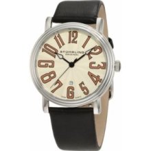 Stuhrling Original 301.331515 Mens Swiss Quartzandamp;#44; Stainless Steel Case with Ivory Dialandamp;#44; Brown Numeralsandamp;#44; and Black Leather Strap