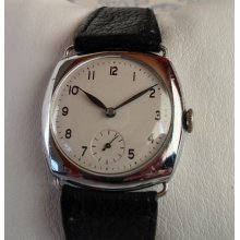 Stunning 1940s Swiss over sized cushion case stainless steel vintage manual wind Trench watch
