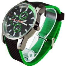 Stylish Silicone Band Quartz Movement Round Metal Dial Wrist Watch - Green - Stainless Steel - 4