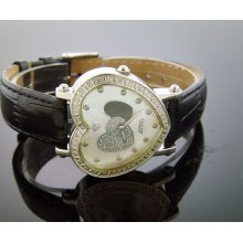 Swiss Aqua Master Lady Black And Silver Heart 0.50 Ct Diamonds White Face Watch