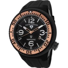 Swiss Legend Men's Neptune Black Dial Rose Bezel Black Silicone