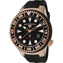 Swiss Legend Men's Neptune Black Dial Rose Ip Case Black Silicone