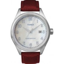 T2N411 Timex Originals Unisex T Series Mop Dial Red Leather Strap Watc...