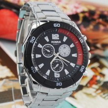 Three Decor-dial Mens Style Fashion Quartz Wrist Watches Silver Stainless Steel