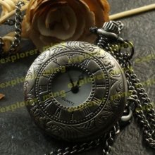 Tibet Silver Classic See Thru Case Arabic Dial Quartz Pocket Watch Necklace