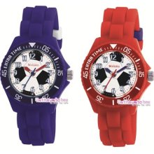 Tikkers Children's Blue Or Red Kids Silicon Watch Boys Football Design