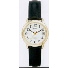 Timex Black Leather Strap Core Easy Reader Mid Size Watch With Gold Case