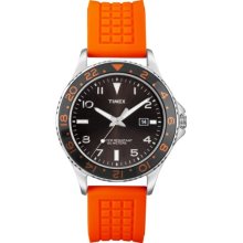 Timex Classic Men's Quartz Watch With Black Dial Analogue Display And Orange Silicone Strap T2p031pf