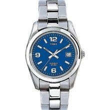 Timex Mens Dress Sport Blue Indiglo Dial Stainless Steel Bracelet Date Watch