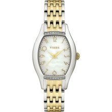Timex Womens Diamond Accented Mother-of-pearl Dial Two Tone Watch T2m590
