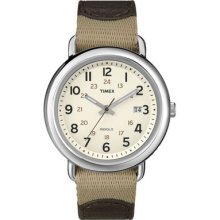Timex Womens Elevated Classics Dress Cream Indiglo Dial Brown Leather Watch