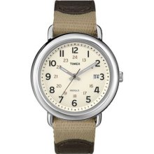 Timex Womens Elevated Classics Dress Cream Indiglo Dial Brown Leather Watch