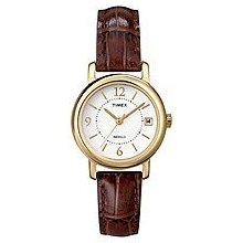 Timex Womens T2n3349j Classic Analog Gold Case Brown Leather Strap Dress Watch W
