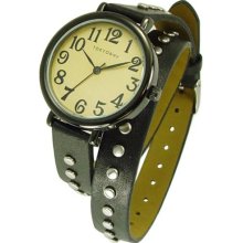 TOKYObay Womens Austin Analog Stainless Watch - Black Leather Strap - Beige Dial - TL427-BK