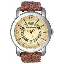 Tommy Bahama Mens Island Heritage Swiss Stainless Watch - Brown Leather Strap - Cream Dial - TB1145