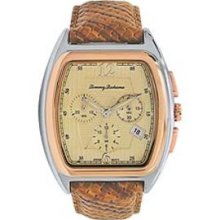 Tommy Bahama Mens Silver Palms Chronograph Stainless Watch - Brown Leather Strap - Beige Dial - TB1208