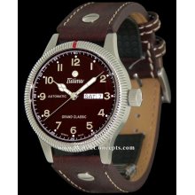 Tutima Grand Classic Automatic 43mm Watch - Bordeax Dial, Bordeaux Calf Leather 628-05 Sale Authentic